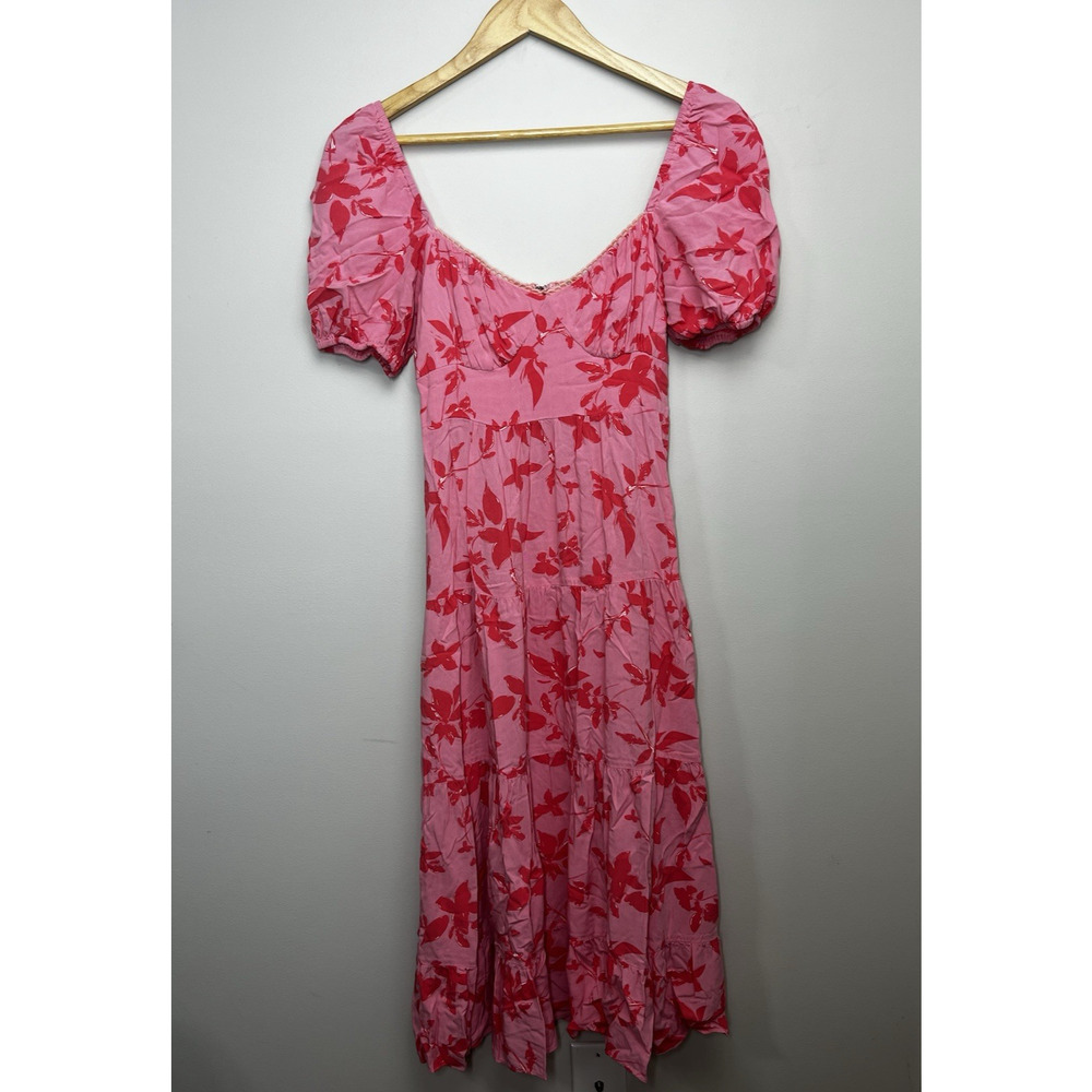 Hello Molly Everything I Dreamed of Midi Dress Small Pink Floral Milkmaid Tiered